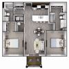 2 Bedroom, 2 Bathroom - 1059 SF